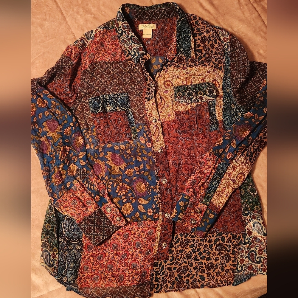Lucky Brand Multicolor Patchwork Button-Up Shirt … - image 4